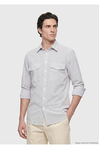 Ramsey Light Mink Striped Regular Fit Long Woven Casual Shirt