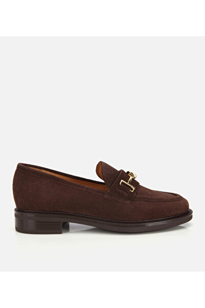 Hotiç Kadın Süet Deri Kahverengi Tokalı Klasik Loafer