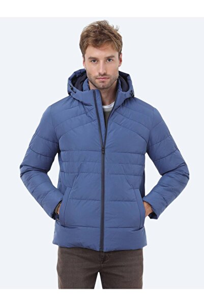 Kip Indigo Regular Fit Hooded Casual Woven Coat