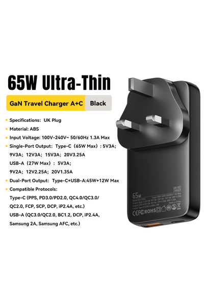 essager 65W UK Grey Charger Ultra Thin 65W GaN Travel Charger Quick Charge 4....