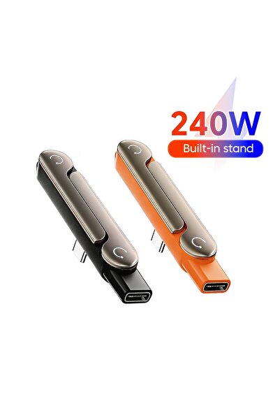 choice2 black1orange1 240W USB C Built-in Stand Adapter Multi-function Foldab...