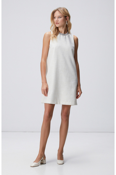 Network Kırık Beyaz Mini Tweed Elbise