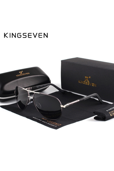 Choice نظارات شمسية أصلية رمادية سوداء من KINGSEVEN للرجال مصنوعة من الألومني...