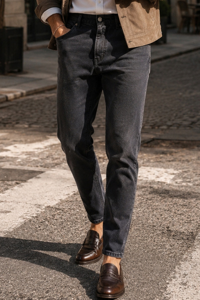 CEDY DENIM Men's High Waist Mom Jean Skinny Leg Lycra Pants C333-Anthracite