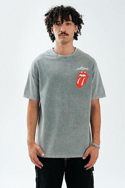 Twobucks Tricou pentru bărbați Rolling Stones, gri, cu aspect spălat