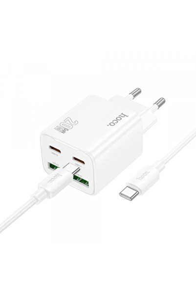 Hoco Incarcator Retea Cu Cablu USB-C N55, 20W, 3A, 2 x USB-A - 2 x USB-C, Alb
