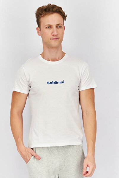 Baldinini Men Crew Neck Short Sleeve Brand Logo T-shirt, White