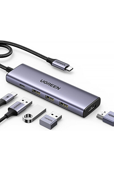 Ugreen Hub USB-C CM511, 3 x USB-A 3.0 - 1 x USB-C - 1 x HDMI, Gri