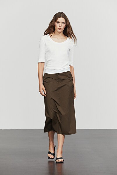 Massimo Dutti %100 pamuklu midi etek