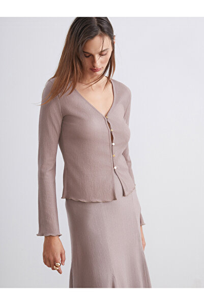LC Waikiki Nevavm Farkıyla Soulife Beige Combed Cotton Plain Women's Cardigan