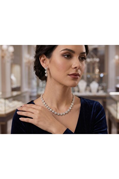 Kristal Kolye küpe set papatya