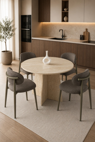 Atolye Casa 120x120 Mutfak Masası (Sadece Masa) Traverten Renk Sabit Mutfak &...