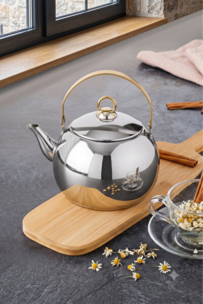 Evren Venus Globe Silver Steel Plant Tea Pot Small Size 1.2 Lt (Compatible wi...