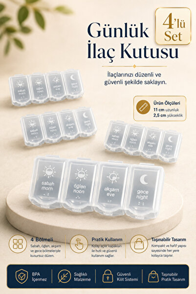 HASBY 4 Adet Günlük Ilaç Kutusu Hap Kutusu Düzenleyici Günlük Ilaç Vitamin Sa...