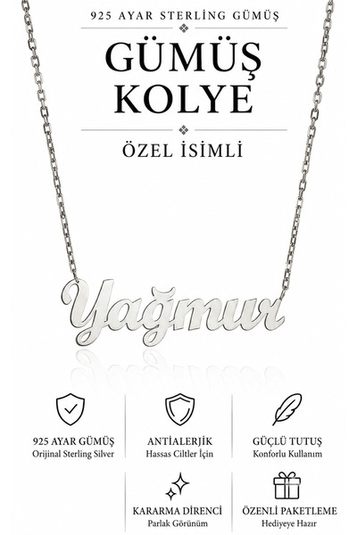 bigakan 925 Ayar Gümüş Yağmur İsimli Kolye