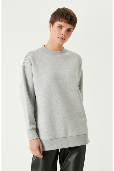 Network Gri Melanj Kuşgözü Detaylı SweaTshirt
