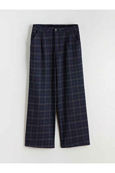 LC Waikiki Two Mt Shop Quality Lcw Kids Navy Blue Plaid Pleated Girls' Trousers