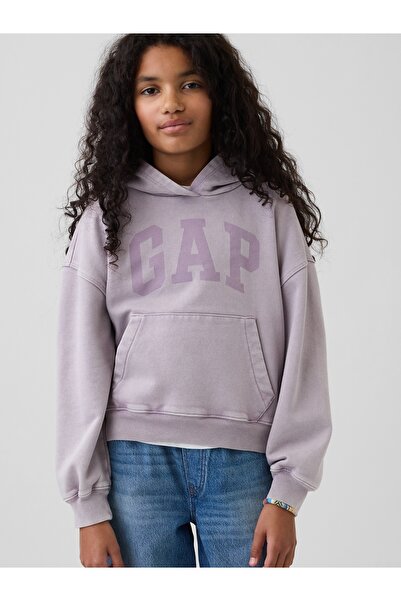 GAP Kız Çocuk Mor Kids VintageSoft Relaxed Logo Sweatshirt