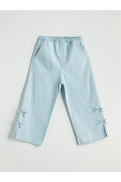 LC Waikiki Alita City Girls' Jean Capri with Elastic Waist and Bow Detail