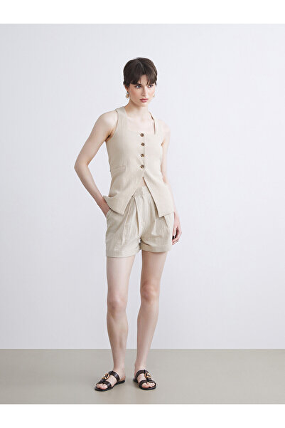 LC Waikiki Nevavm Loose Fit Linen-Look Women's Pleated Shorts with a Difference