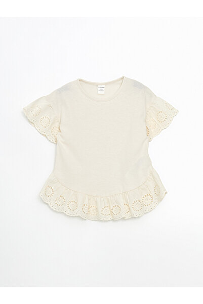 LC Waikiki Trendlucky Girls' Combed Cotton Blouse with Oval Collar and Lacing