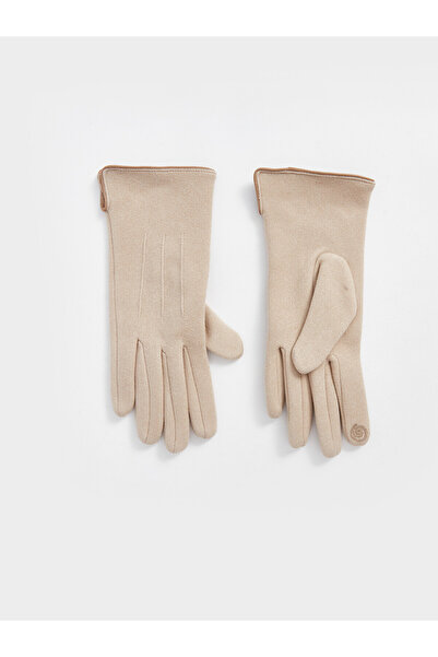 LC Waikiki Nevavm Farkıyla Lcw Accessories Ecru Suede Look Plain Women's Gloves