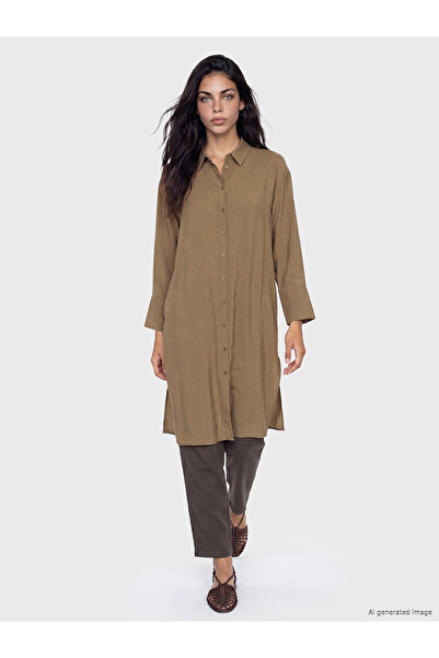 LC Waikiki Lcw modest green Oversized modal blended women's shirt tunic