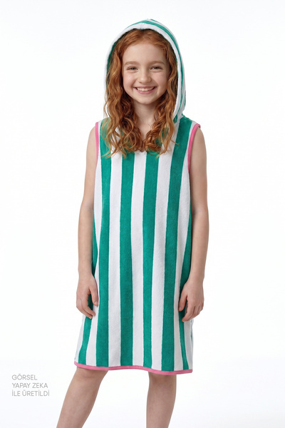 Penti Caftan colorat pentru fete, cu dungi verzi, de plajă