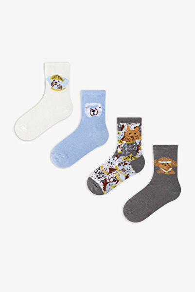 Penti Erkek Çocuk Runner Dog Hayvan Desenli Pamuklu 4 Çift Soket Çorap