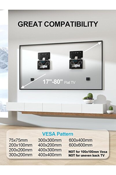 OEM Ultra İnce TV Duvar Askısı, 14"-80" Düz ve Çerçeveli TV Max 45 Kg S1401