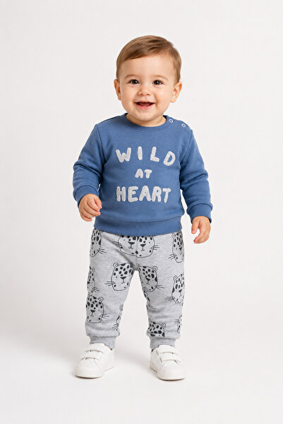 Mou&Kou Wild at Heart Patterned 100% Cotton Combed Cotton Baby Sweatshirt Pan...