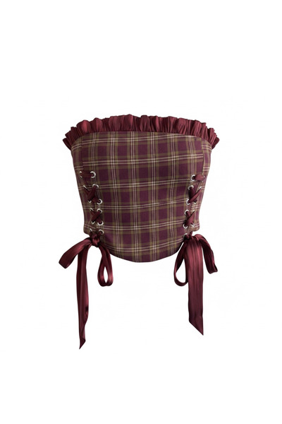 Genel Markalar Ekoseli Gotik Günlük Korse Büstiyer - Gothic Corset Top