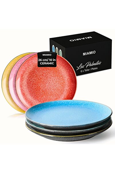 MIAMIO Set of 6 Flat Plates, Las Palmitas collection, ceramic, multicolor, 26 cm