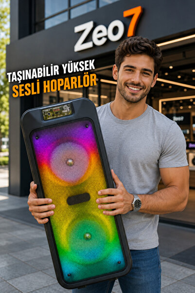 Zeo7 20W Çift 8 İnç Bluetooth Hoparlör TWS Mikrofonlu USB TF Kart FM Radyo RG...