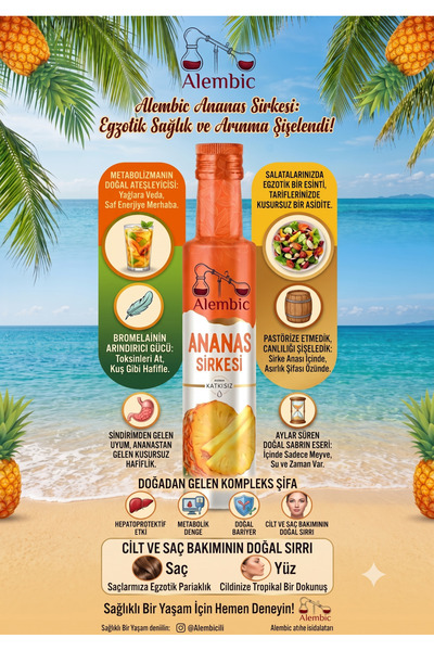 Alembic Ananas Sirkesi Katkısız ve Doğal Fermantasyon 500ml