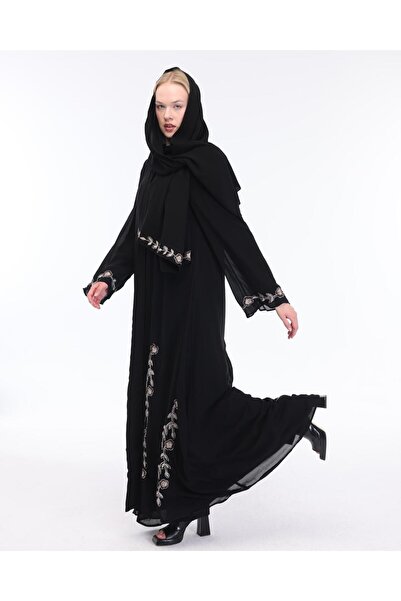 KIRMZI ÇİÇEKLİ 100% PAMUK ÖZEL TASARIMLI ABAYA (3 PARÇA)