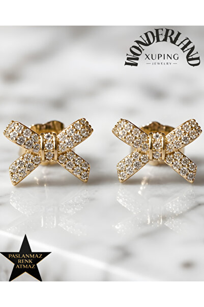 XUPING JEWELRY Fiyonk Kadın Küpe - 14K Altın Renginde - Kararmaz - Zirkon Taşlı