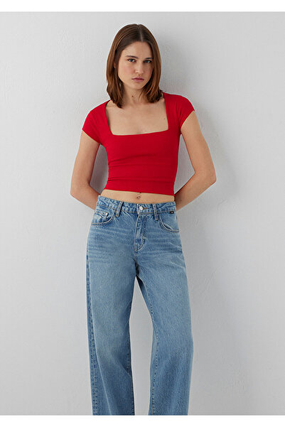 Mavi Square Neck Red T-Shirt Fitted / Bodycon Cut 1614388-70463