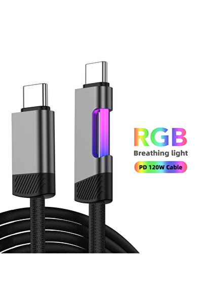 Choice كابل شحن سريع من النوع C إلى النوع C RGB بطول 2 متر، كابل شحن USB من ا...