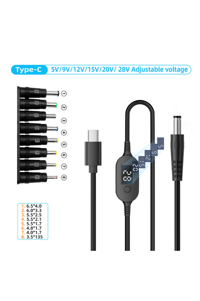 Choice3 140W-TYX-PVC-8in1 140W USB C to 55 * 25 DC Power Cable Adjustable Vol...