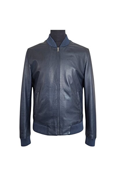 asus deri Genuine leather men's navy blue college jacket
