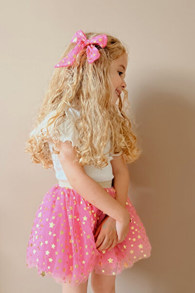 Le Mabelle Pembe  Yıldız Baskılı Tül Kız Çocuk Klips Toka
