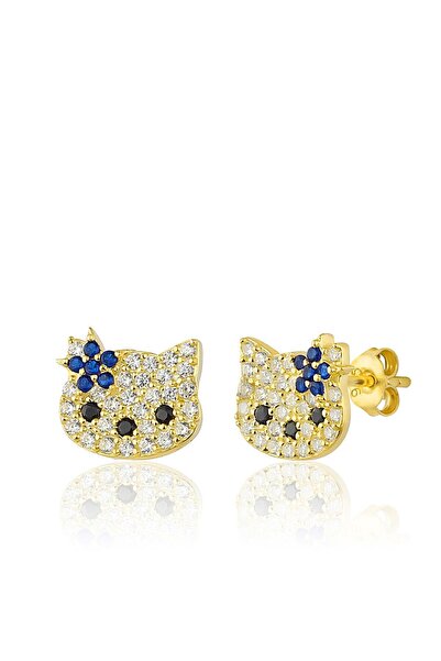 Zanaatsilver 925 Ayar Gümüş 14k Altın Kaplama Yıldızlı Kedi Küpe