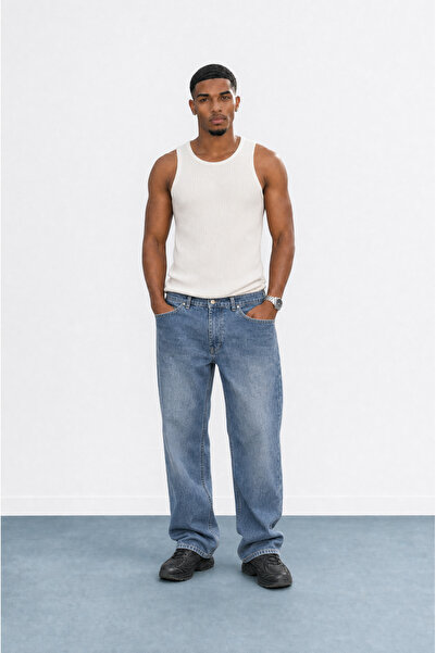 Respire Men's Washed Baggy Pants A.Blue