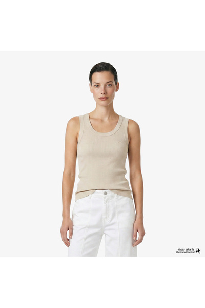 Nautica Kadın Bej Slim Fit Kolsuz T-Shirt