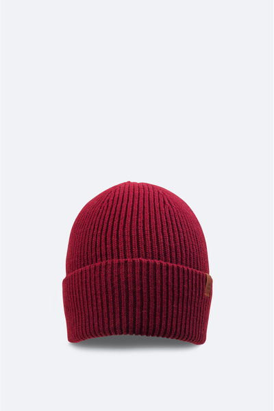 Avva Men's Burgundy Wool Logo Ribbed Beret B 009200