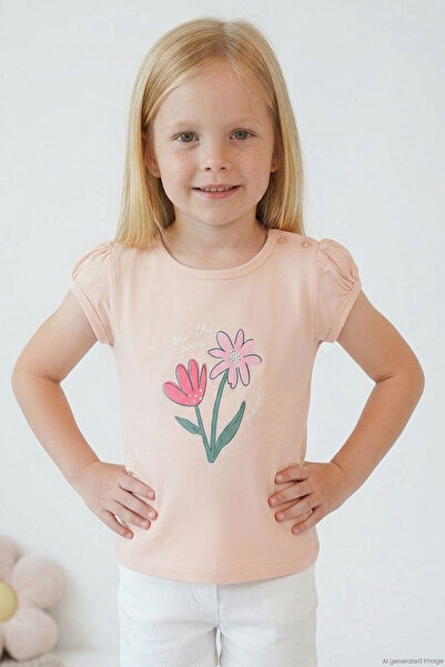 Breeze Tricou pentru fete cu imprimeu floral colorat, 1,5-5 ani, pudră