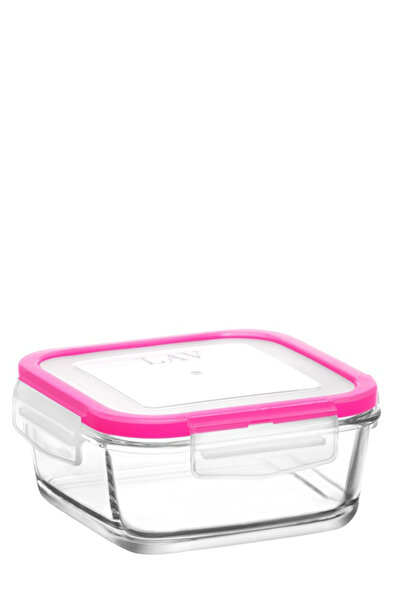 LAV Fresco Glass Storage Container Single Medium Size 720 ml Square Pink Lock...