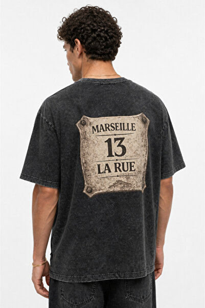 Respire Men's Marseille Printed Washed Oversize T-Shirt Black