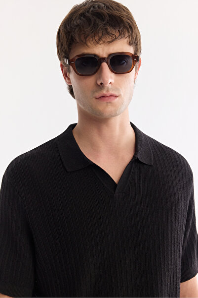 Avva Men's Black Polo Collar Buttonless Soft Touch Regular Fit Knitwear T-Shi...